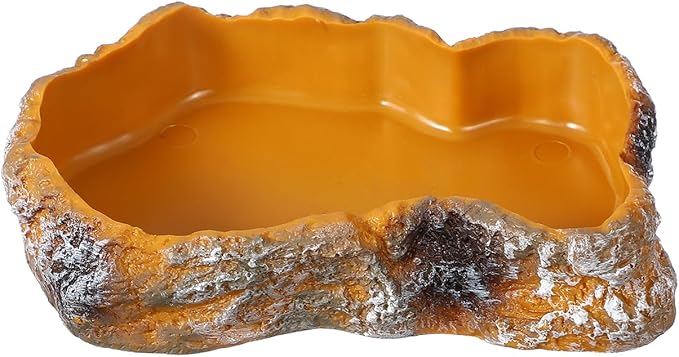 Reptile Food Bowl, Reptile Feeding Dish Corner Bowl Water Resin Rock Worm Feeder Dish m (7.5 in, Orange), Intended for Lizards/o/Scaled Pet/Leopard o/Spiders