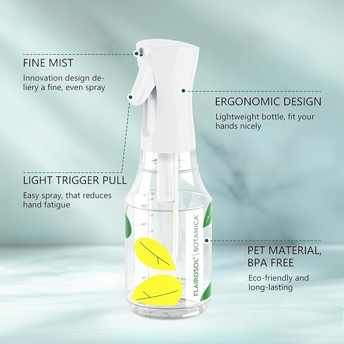 FLAIROSOL Botanica Plant Mister Spray Bottle, 24oz / 700 ML Water Spray Bottle for Plants, Continuous Ultra Fine Mist, Leakproof Refillable Mist Sprayer for Gardening, Flowers, Houseplants