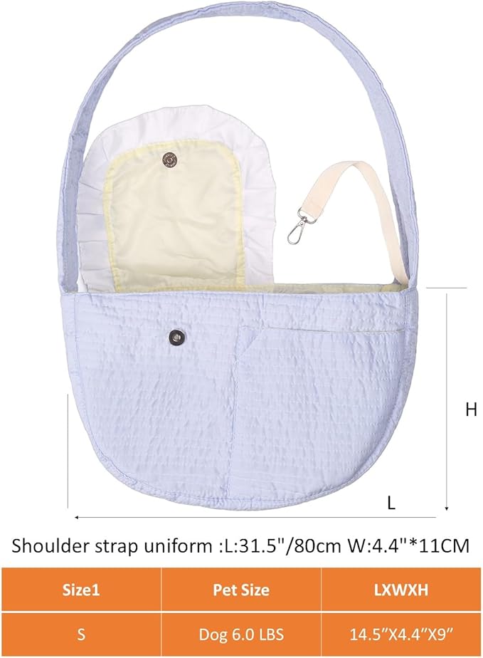 Pet Sling Carrier for Small Dogs ANG cat 3-8 lbs, Breathable Cotton Dog or Cats Purse Carrier with Storage Pocket,for mom Gifts,Hand Free Travel Chest Cat Sling Light Blue (Blue)