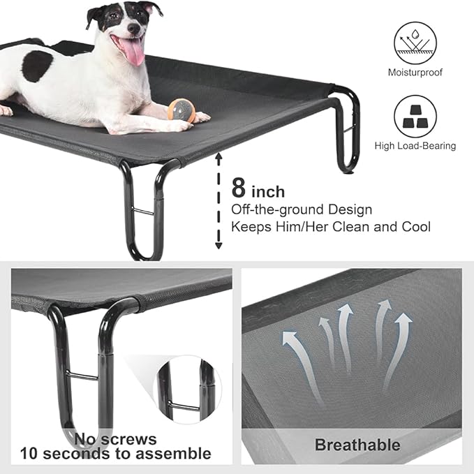 pettycare Outdoor Elevated Dog Bed Cot, Raised Dog Cots Beds, No Screws, Stable Frame & Durable Supportive Teslin Recyclable Mesh, Breathable, Indoor and Outside Pet Beds, Fits up to 40 lbs