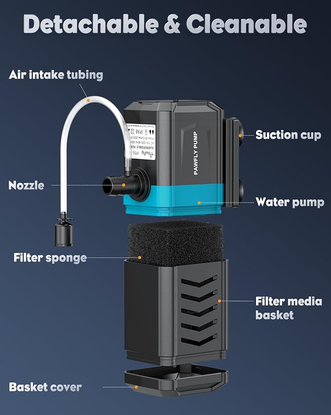 Pawfly Internal Aquarium Filter for 50-120 Gallon Fish Tanks Adjustable Fish Tank Filter with 550 GPH Powerful Water Pump Ultra Quiet Submersible Filter for Freshwater Saltwater Pond Filtration