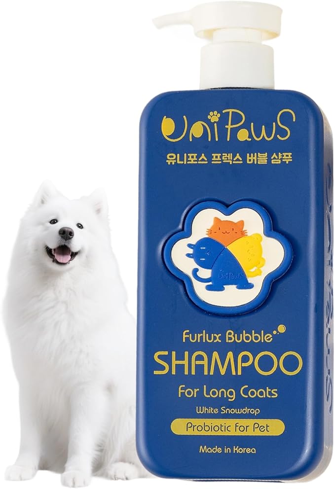 Unipaws Biotin Dog Shampoo for Long-Haired Coats – Deshedding, Detangling & Moisturizing for Silky, Tangle-Free Fur with Probiotics - EWG Green & Light Elegent Scent, Made in Korea, 16.9 Fl Oz / 500ml