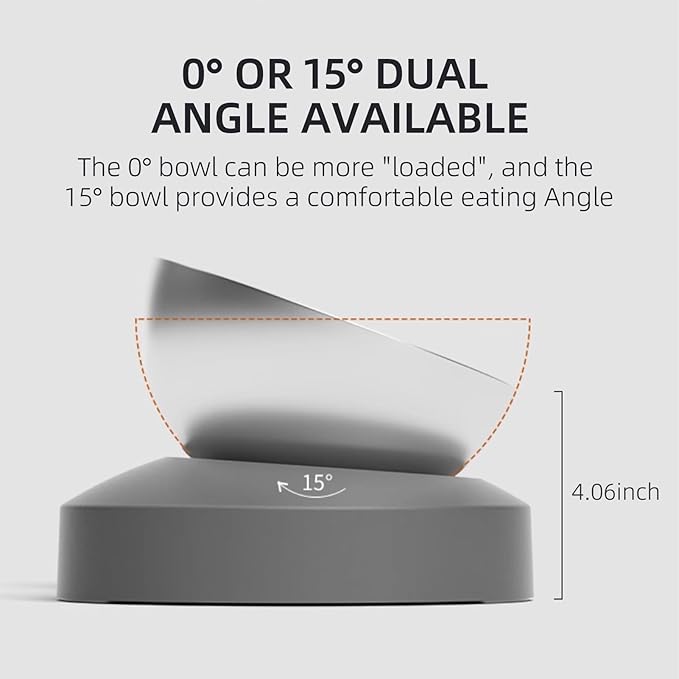 Double Dog Bowl with Stand, Elevated Dog Bowls for Small Medium Dogs & Cats, 2-in-1 Adjustable 0°&15° Tilted Stainless Steel Food Water Bowl Set, Non-Slip No-Spill Feeder for Improved Digestion