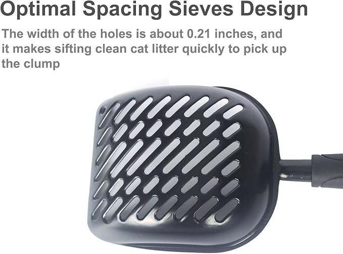 Metal Cat Litter Scoop with a Deep Shovel Design | Solid Aluminum & Non-Stick Coating | Durable Rubber Coated Handle for Easy Scooping | Perfect Size Sifting Slots for Any Type of Kitty Litter