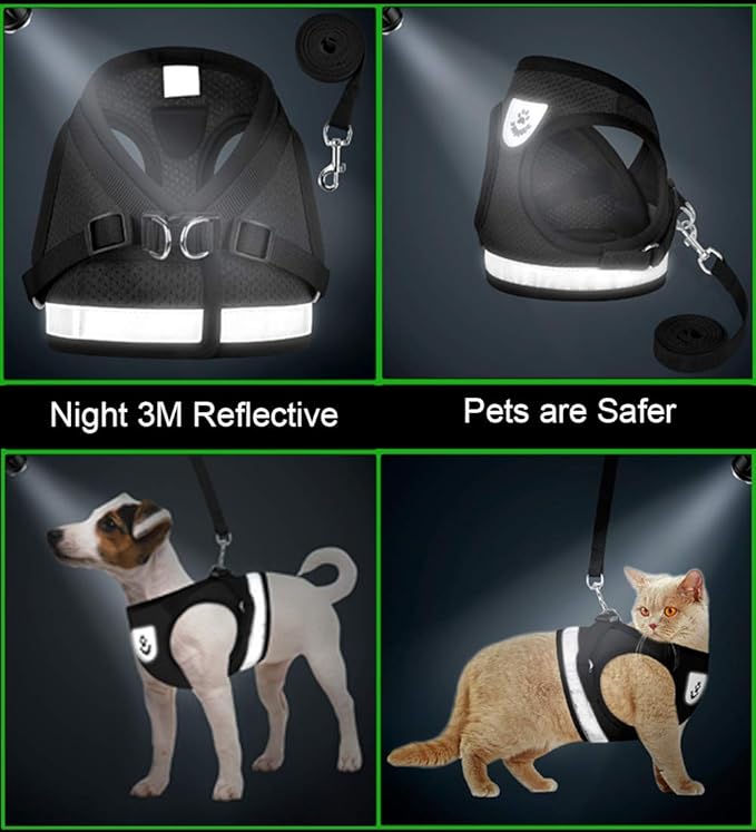 Cat Harnesses and Puppy Harness with Leashes Set, Escape Proof Cat Harness, Adjustable Reflective Soft Mesh Vest Fit Puppy Kitten Rabbit Ferrets's Outdoor Harness