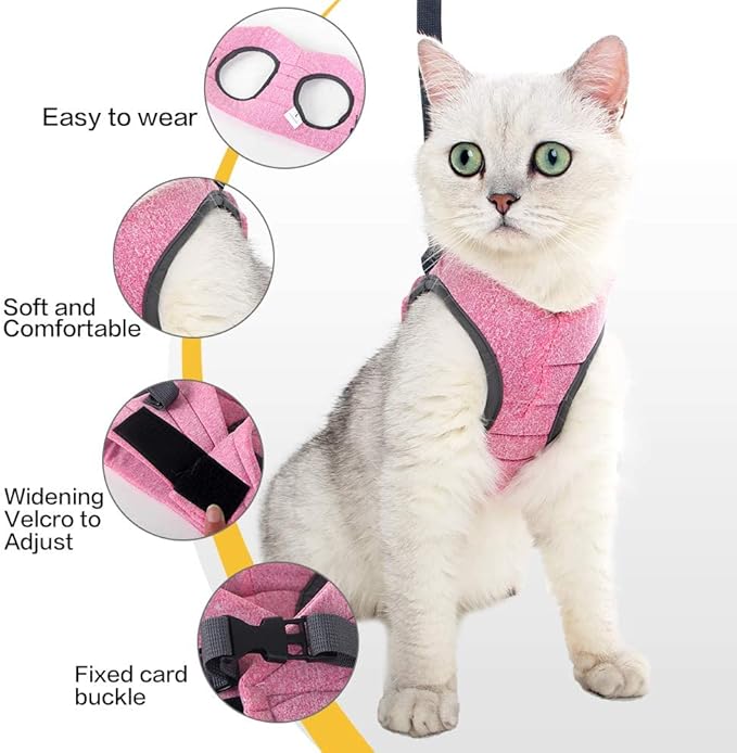 HEYWEAN Cat Harness and Leash - Ultra Light Escape Proof Kitten Collar Cat Walking Jacket with Running Cushioning Soft and Comfortable Suitable for Puppies Rabbits