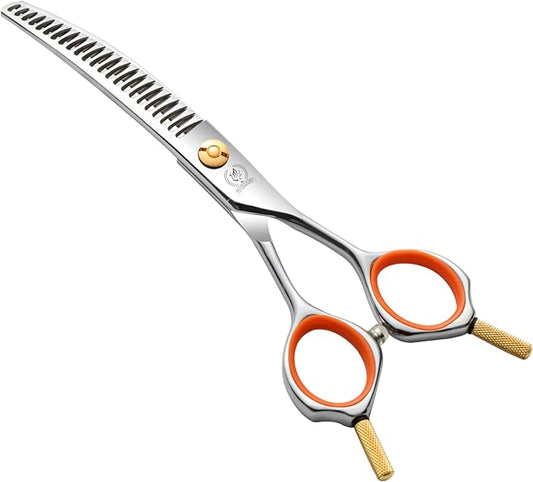 Fenice Peak 6" Small Curved Chunker Scissors, Japanese 440C Steel with Safety Round Tips, Lightweight Pet Grooming Shears for Professional Face, Paws & Body Contouring
