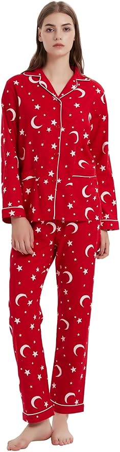 GLOBAL Flannel Pajamas for Women 2-Piece Comfy and Cozy Flannel Pj Set Cotton Loungwear