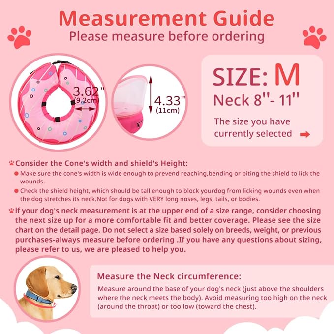 Soft Dog Cone Collar, Inflatable Donut Cones Alternative After Surgery with No-Lick Shield for Large/Medium/Small Dogs to Stop Licking, Elizabethan Neck Ecollars of Shame Comfy Pillow Recovery, Pink