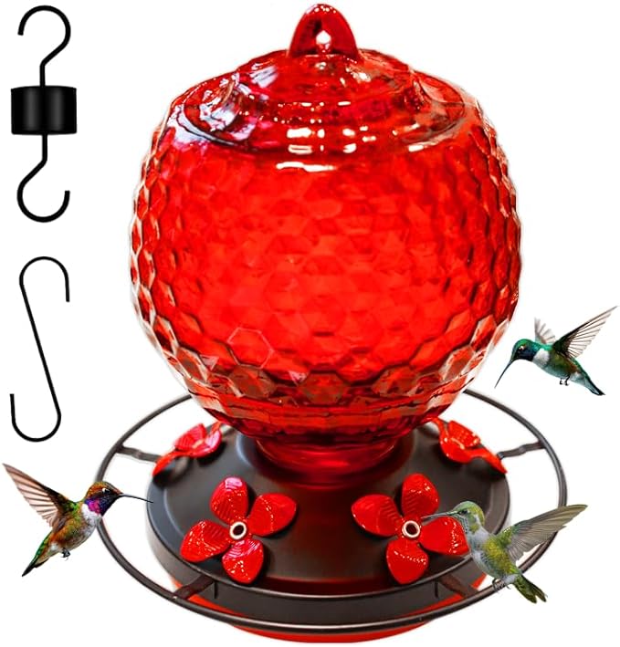 Glass Hummingbirds Feeder for Outdoors Hanging,25 OZ Humming Birds Feeder for Outdoors,Hummingbird Gifts,Gardening Gifts for Women