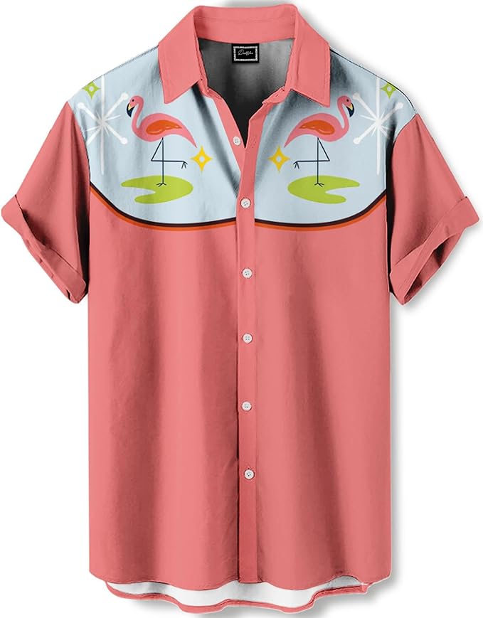 Men’s Hawaiian Shirt Western Cowboy Symmetrical Print Short Sleeve Button Down Casual Beach Holiday Summer Shirt