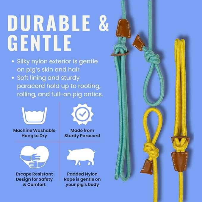 PORCINE® Mini Pig Harness & Leash – Fully Adjustable Step-in Harness with Infinity-Style Lead - Ideal for Small & Medium Potbelly Pigs – Durable, Comfortable, Easy-On Easy-Off (Small Eggshell Blue)