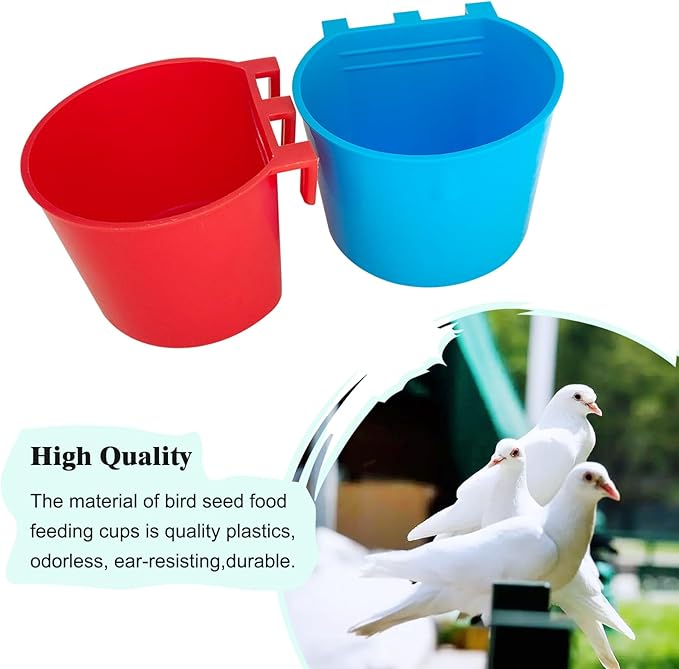 10 Pcs Cage Cups Birds Feeders Bowl Chicken Feeding Watering Dish Hanging Wire Cages Box Coop Cups for Pet Parrot Parakeet Gamefowl Poultry Pigeon and Quail（Blue and Red）