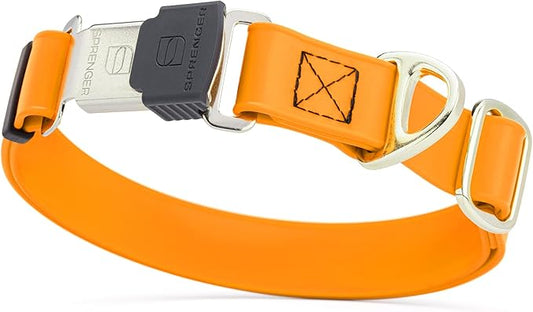 Dogline Biothane Waterproof Dog Collar with Herm Sprenger Black Stainless Steel Quick Release Buckle – Heavy Duty Tactical Durable Collar for Dogs – Comfortable Pet Collar W3/4" L12-19 Tangerine