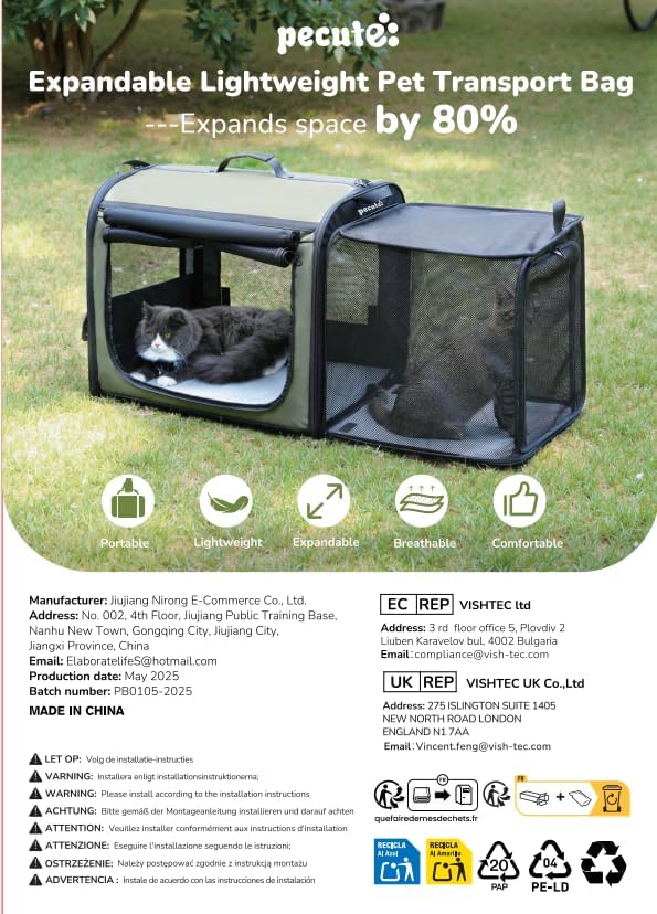 pecute Dog Car Carrier Stable and Light Weight, Expandable Extra Space Dog Carrier for Cars, Breathable Dog Car Crate, Foldable Pet Carrier for Both Indoor and Outdoor Use, Pet Travel Crate Green