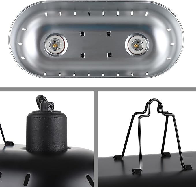 DXOPHIEX 15 inch Dual Reptile Light Fixture, Max 150W Reptile Heat Lamp with 2PCS 150W Ceramic Heat Emitter, Double Dome UVB Light Fixture for Terrarium and Tortoise Habitat