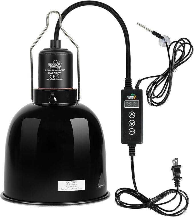LUCKY HERP Reptile Light Fixture with Dimming Thermostat & Timer, Aluminum 5.5inch Deep Dome Reptile Lamp Fixture, Heat Lamp Fixture for UVB Bulb Basking Heat Bulb, Max 100W