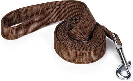 Strong Durable Nylon Dog Training Leash, 1 Inch Wide Traction Rope, 6 ft 10ft 15ft Long, for Small and Medium Dog (Brown, 6 Feet)