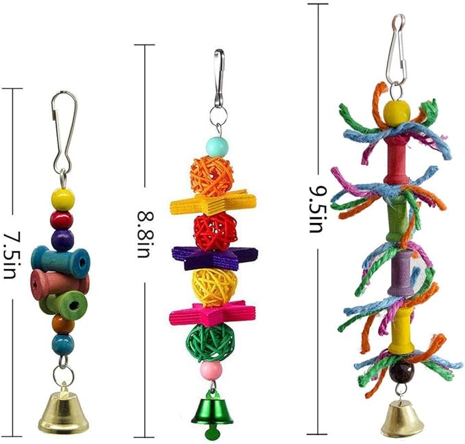 Deloky 8 Packs Bird Swing Chewing Toys- Parrot Hammock Bell Toys Suitable for Small Parakeets, Cockatiels, Conures, Finches,Budgie,Macaws, Parrots, Love Birds
