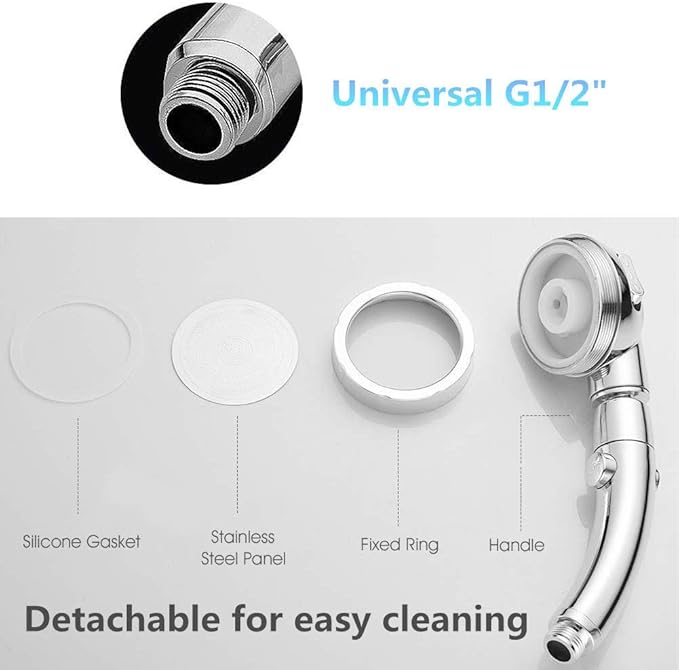 Modern 3-Setting Detachable Shower Head with 59-Inch Hose, High Pressure Water Saving, 360 Rotating Adjustable Handheld Shower Head with ON/OFF Switch and 3 Spray Modes, Chrome Finish