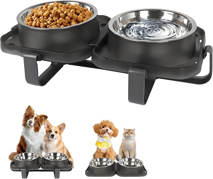 Elevated Dog Bowls, Stainless Steel Raised Dog Bowl with No Spill Dogs Food & Water Bowl for Small Medium Breed, Neater Dogs Feeding Station Non-Slip Water Bowls Set of 2 with Stand for Pet
