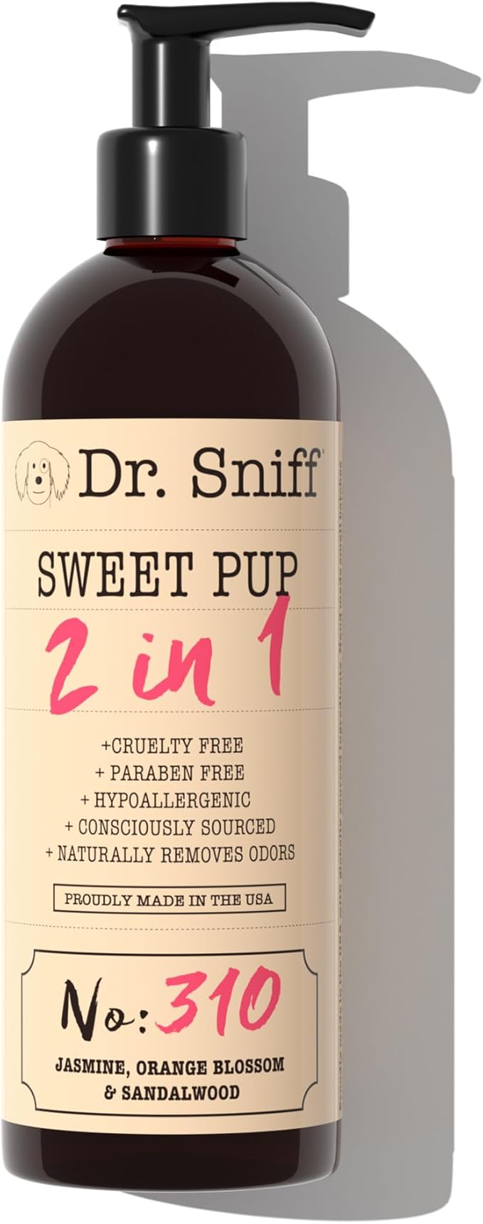 Dr. Sniff 2-in-1 Pet Shampoo & Conditioner, Ultimate Grooming Treatment for Dog & Cat Hair, Freshens Scent, Made in The USA, Sweet Pup Scent, 16 Oz