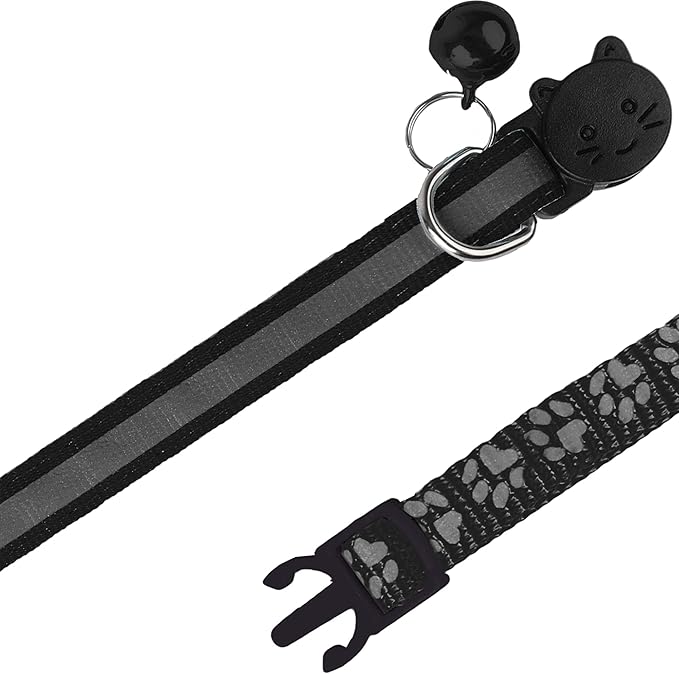 BANMODER 2 Pack Reflective Cat Collar Breakaway with Bell,Personalized Kitten Collars,Adjustable Safety Buckle Collar for Male Cats Girls & Boys (Black)