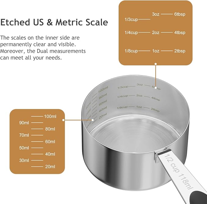 1PCS 1/2CUP(118ml) Dog Cat Food Scoop, Stainless Steel Measuring Cup, Metal Pet Scooper with Inner Precision Scale Measurement