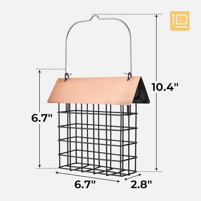 Veehoo 2Pcs Suet Bird Feeder for Outside Hanging with Metal Roof-Suet Cakes Cage Bird Feeder for Outdoors Hanging, Outdoor Garden Wild Bird Feeder Suet Holder, Woodpecker Feeder, Antique Copper