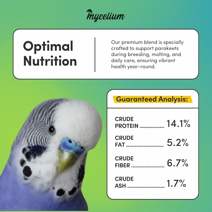 Mycelium Parakeet Cuisine Bird Food (5 LB Bag) | Organic, Nutritious Parakeet Feed with Real Fruits, Veggies & Vitamins | Supports Digestion & Daily Energy | Non-GMO, Filler-Free, Made in USA