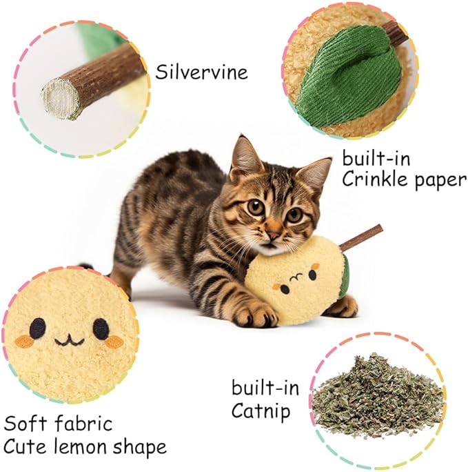 PAZ'S GIFT Catnip Toys - Cat Kick & Rope Toys for Indoor Play, Cat & Kitten Teething Chew Toys for Aggressive Chewing & Teeth Cleaning (Velvet Lemon)