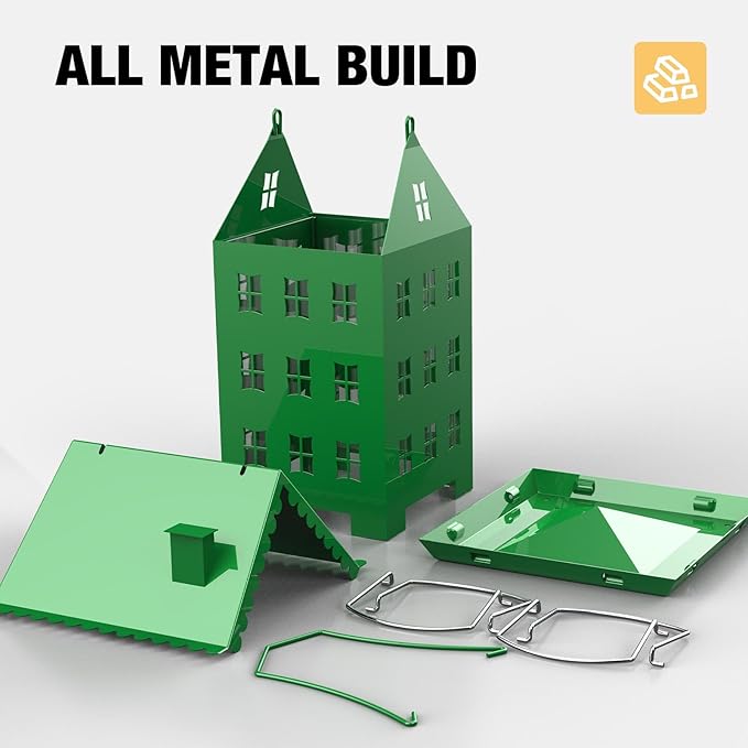 Veehoo Bird House Feeder for Outdoors Hanging, Metal Wild Finch Feeders for Outside, Outdoor Cardinal Birdfeeder Decorative Unique for Mixed Seed, Green