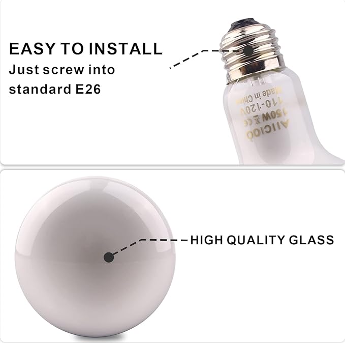 Aiicioo Reptile Basking Light Bulb - 150W Reptile Heat Lamp 2 Pack UVA Daylight Amphibians Basking Bulb for Bearded Dragon Turtle Hermit Crab Gecko Lizard Chicken