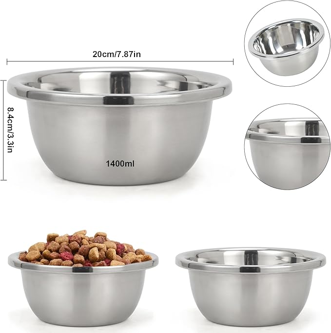 3 Pcs Stainless Steel Dog Bowls,Stainless Steel Metal Pet Bowls,3 Pack for Replacement Dog Bowl for Stand,Extra Large Metal Food and Water Dish Pet Bowls for Dogs, Raised Feeder(1400ml/48oz