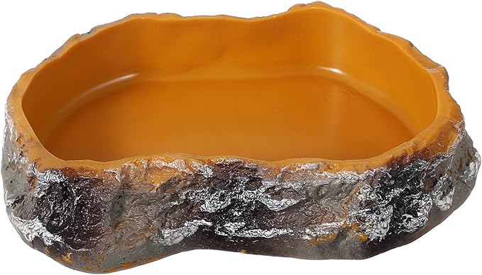 Reptile Food Bowl, Reptile Feeding Dish Corner Bowl Water Resin Rock Worm Feeder Dish S (5.1 in, Orange), Intended for Lizards/o/Scaled Pet/Leopard o/Spiders