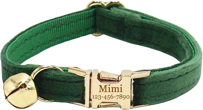 Colorful Cute Cat Collars for Boys Cats, Optional Bowtie,Cat Collar Personalized with Name Tag & Bells,Soft Durable Custom Kitten Collars for Small Large Cats (Peacock Green)