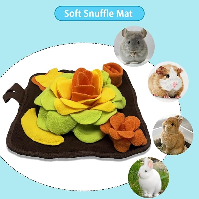 Rabbit Foraging Mat Snuffle Mat for Small Animals Bunny Puzzle Toys Pets Interactive Feeding Mat for Guinea Pigs Hedgehog Chinchilla Puppies (Orange)