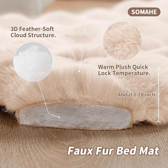 Plush Dog Bed Mat Faux Fur Cat Beds for Indoor Cats with Anti-Slip Bottom Kitten Self Warming Bed for Couch/Floor/Dog & Puppy Friendly 27 x 20 Inch Large White