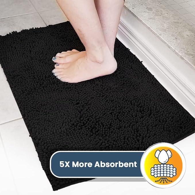 Muddy Mat® Shown on TV – Super Absorbent Door Mat Indoor, Microfiber Quick Dry Chenille Entryway Rug, Non-Slip Front Door Mat, Indoor Mats for Entryway, Machine Washable Pet Rug, Black 36"x60"