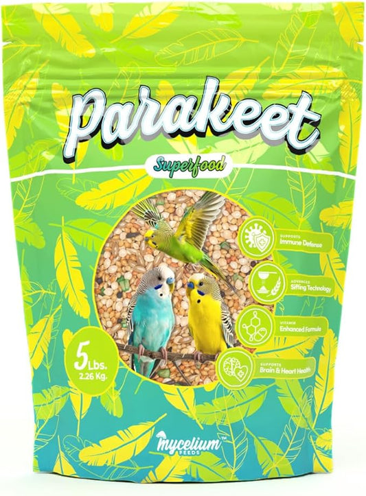 Mycelium Parakeet Superfood (5 LBS) | Organic Bird Seed for Parakeets & Small Pet Birds | Vitamin-Enhanced for Immunity, Brain & Heart Support | Non-GMO, Clean Ingredients, Made in USA