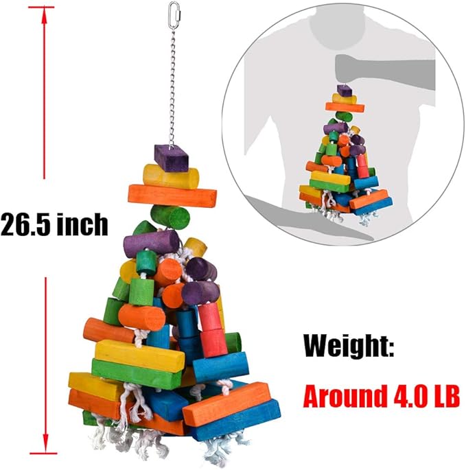 KINTOR Bird Chewing Toy Large Medium Parrot Cage Bite Toys African Grey Macaws Cockatoos Eclectus Amazon (26.5inch Long)