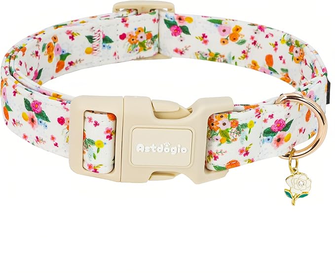 Handmade Cotton Floral Dog Collar,Blooming Pastel Roses Design Collar for Dogs, Breathable, Adjustable, Soft, and Comfortable Collars for Small Dogs, Trendy Daily Wear for Boy & Girl Puppy-XS