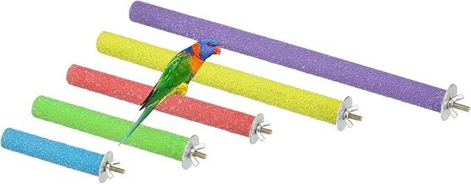 Parrot Perch, Wooden Parrot Perch Stand Toy, Paw Grinding Stick, Bird Cage Accessories, 5 Sizes (5 Colors, 5 Pack) Birds Toys Intended for Cage/Parakeets/Conure/Budgie