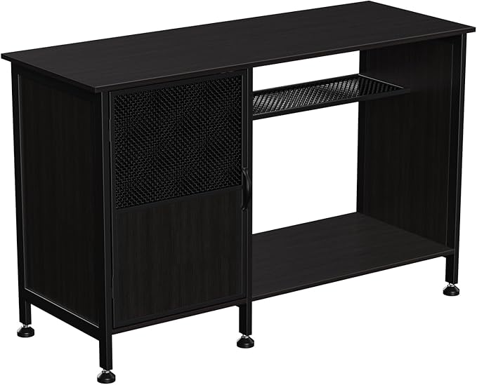 Fish Tank Stand, Modern Aquarium Stand with Built-in Cabinet and Shelves - Sleek Black Iron and Wood Grain Design for Stylish Home Décor（ 51.97" x W 19.69" x H 31.5"） Black