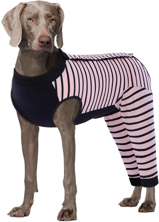 Kuoser Dog Recovery Suit, Anti Licking Dogs Rear Leg Sleeve, Abdominal Dog Surgical Suit with Pants Cover Protect Wounds, Dogs Elbow Protector Soft Pet Surgery Onesie Cone Alternative, Pink 3XL