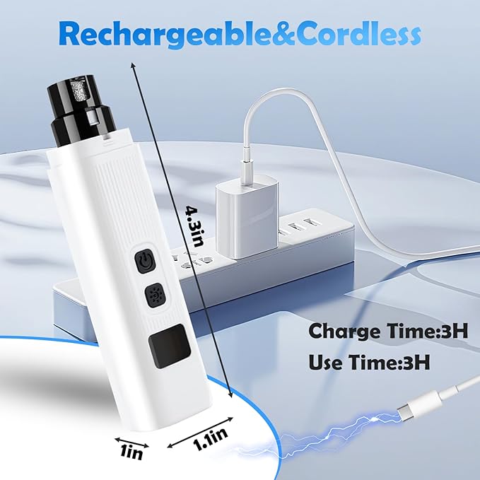 Dog Nail Grinder, Electric Pet Nail Grinder with 2 Speed Digital USB Rechargeable Dog Nail Trimmer Nail Claw Clippers with LED Lighting Quiet Paws Grooming for Large Medium Small Dogs Pet