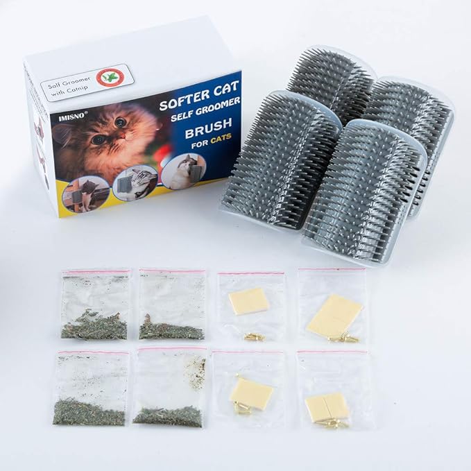 IMISNO Cat Self Groomer Toy Wall Corner Massage Comb Perfect Massager Brush with Catnip (4 PCS Gray)