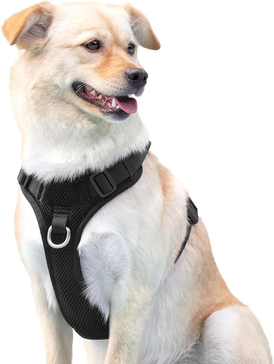No Pull Dog Harness for Small Medium Large Dogs - Adjustable Two-Layer Mesh Dog Vest with Dual Clip, Escape Proof, Quick Release, Lightweight Breathable Mesh for Walking Hiking (Black,XS)