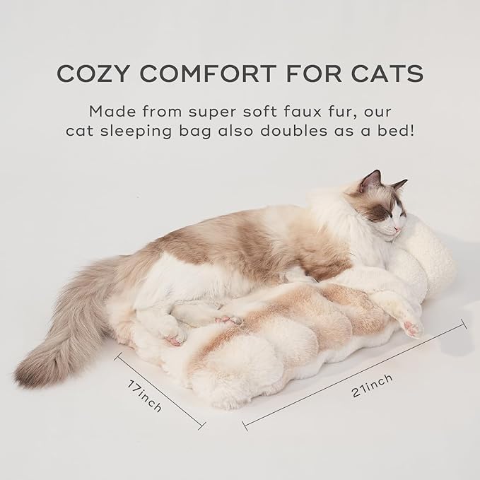 4 in 1 Cat Sleeping Bag 360° Wrap Cat Bed Plush & Warm Winter Sleeping Bag for Small Pets (Up to 15 lbs) Beige 21 × 17 Inch