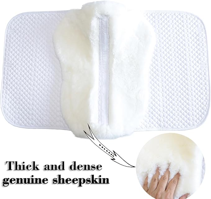 Woolous Dressage Saddle Pad, English Saddle Pad with Sheepskin Trim, Lambskin Wool Fleece Lining, Square Saddle Pad for Equestrian Riding, Comfortable & Shock Absorbing